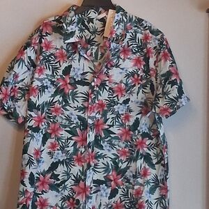 Men's Tropical Floral Short-Sleeve Shirt - Pink/Green